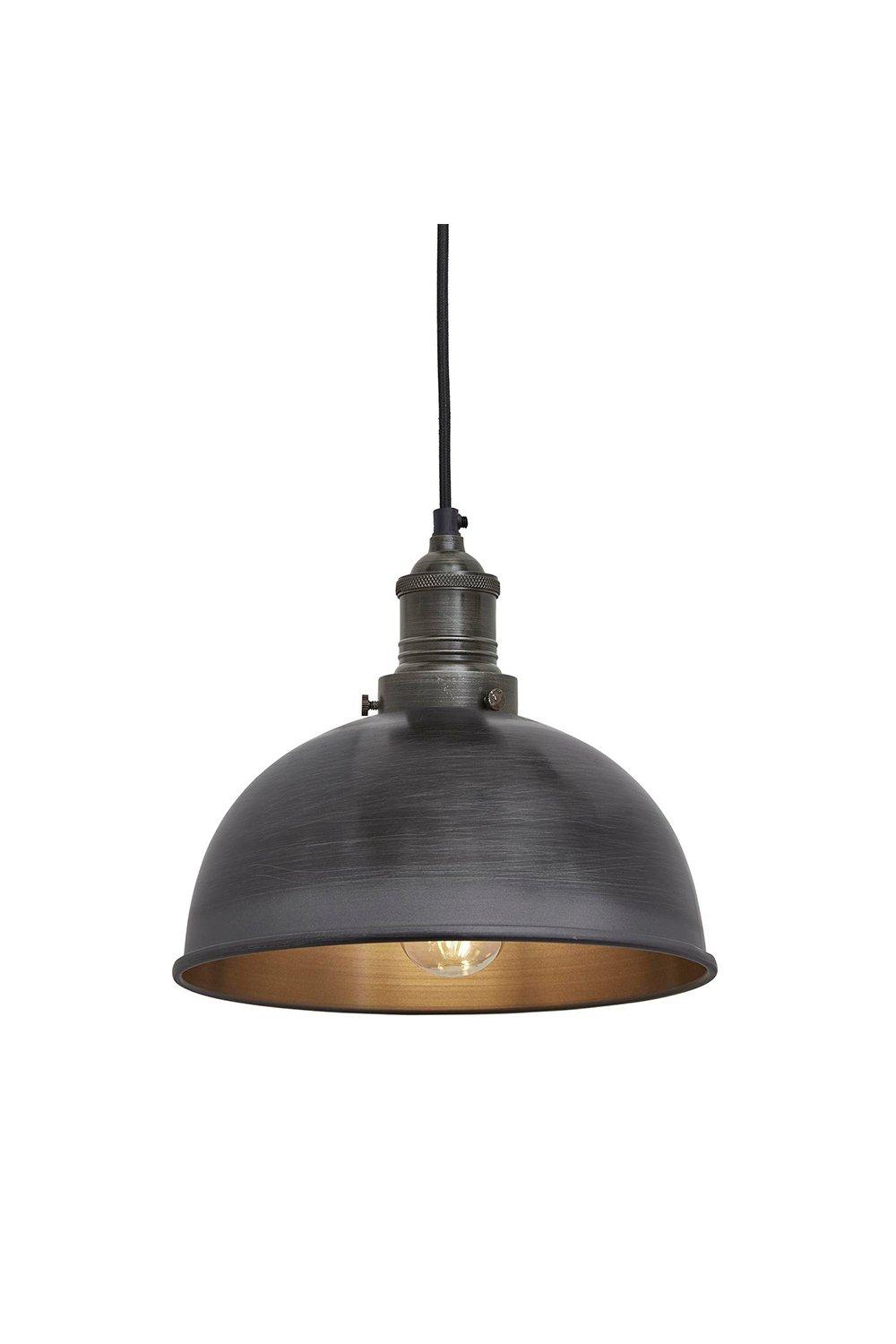 Brooklyn Dome Pendant, 8 Inch, Pewter, Pewter Holder